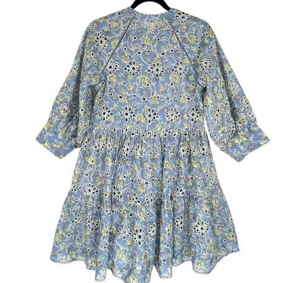 dRA Anthropologie Yara Blue Eyelet Floral Dress Sz S - Picture 3 of 16